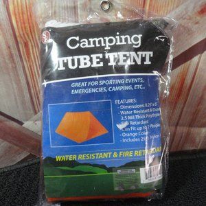 Camping tube tent with rope, ORANGE safety shelter, small, NIP~
